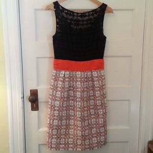 Milly navy & coral lace silk woven plaid dress - size 4